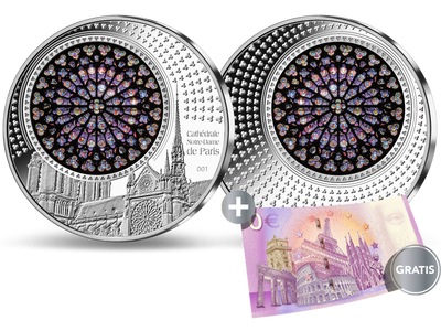 Die neue Silber-Gedenkprägung mit Glasinlay "Ewige Kathedrale Notre-Dame de Paris"